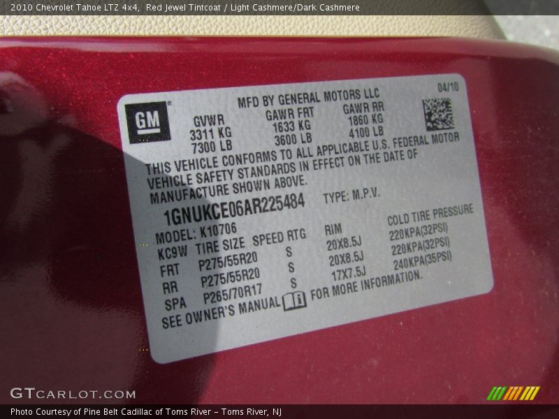 Red Jewel Tintcoat / Light Cashmere/Dark Cashmere 2010 Chevrolet Tahoe LTZ 4x4