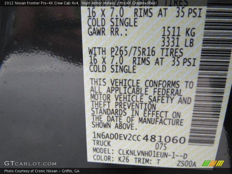 Night Armor Metallic / Pro 4X Graphite/Red 2012 Nissan Frontier Pro-4X Crew Cab 4x4