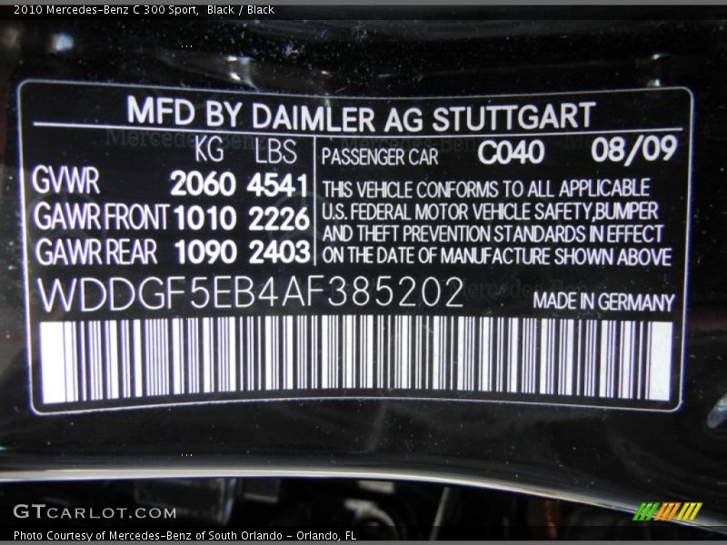 Black / Black 2010 Mercedes-Benz C 300 Sport