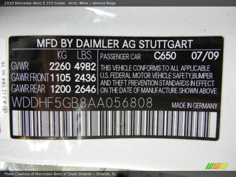 Arctic White / Almond Beige 2010 Mercedes-Benz E 350 Sedan