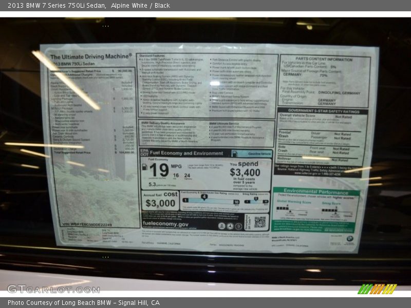  2013 7 Series 750Li Sedan Window Sticker