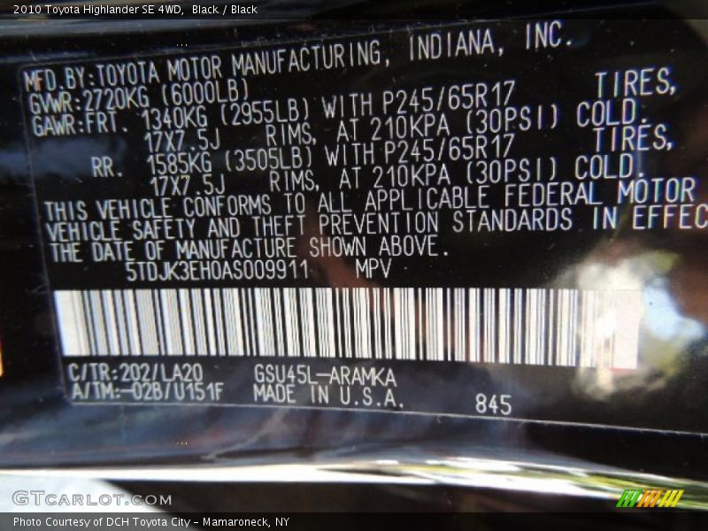 Black / Black 2010 Toyota Highlander SE 4WD