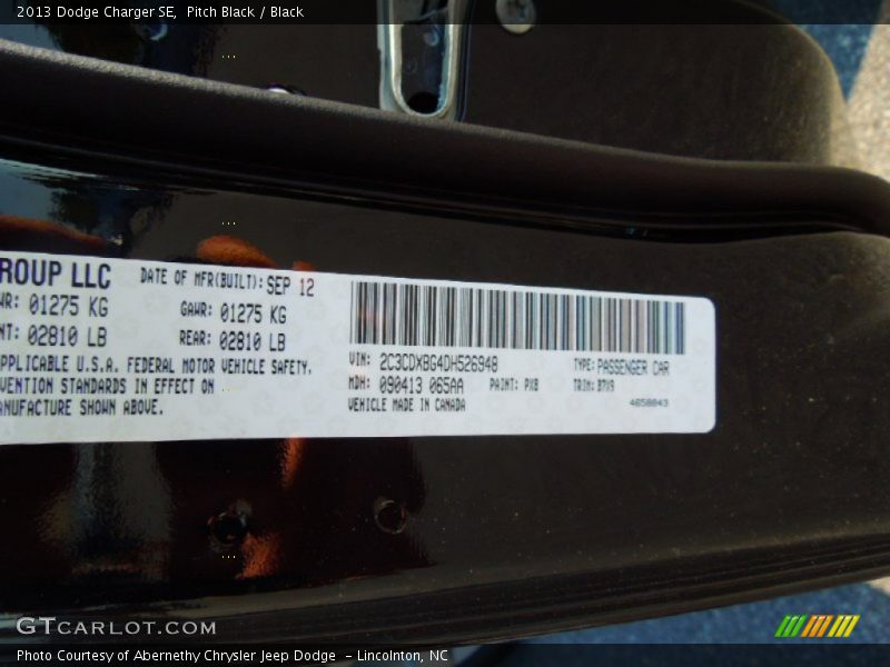 Pitch Black / Black 2013 Dodge Charger SE