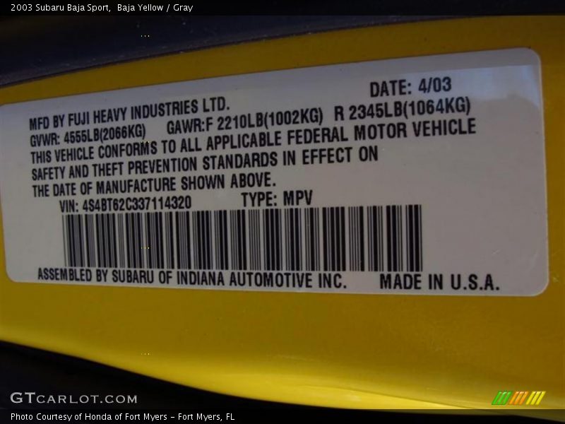 Baja Yellow / Gray 2003 Subaru Baja Sport