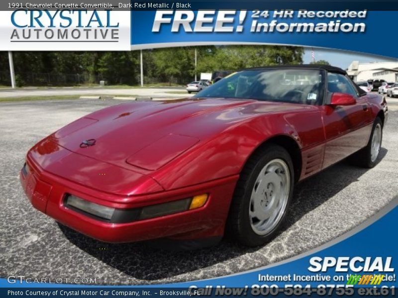 Dark Red Metallic / Black 1991 Chevrolet Corvette Convertible