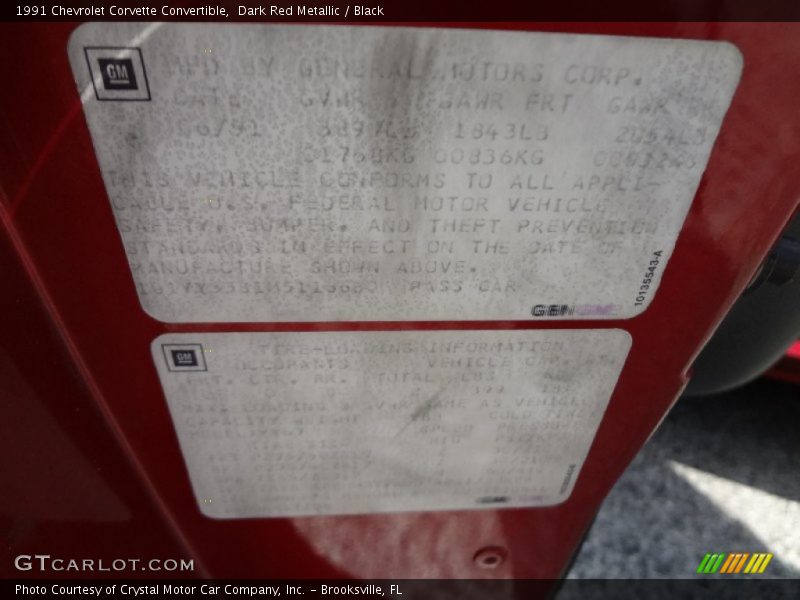 Dark Red Metallic / Black 1991 Chevrolet Corvette Convertible
