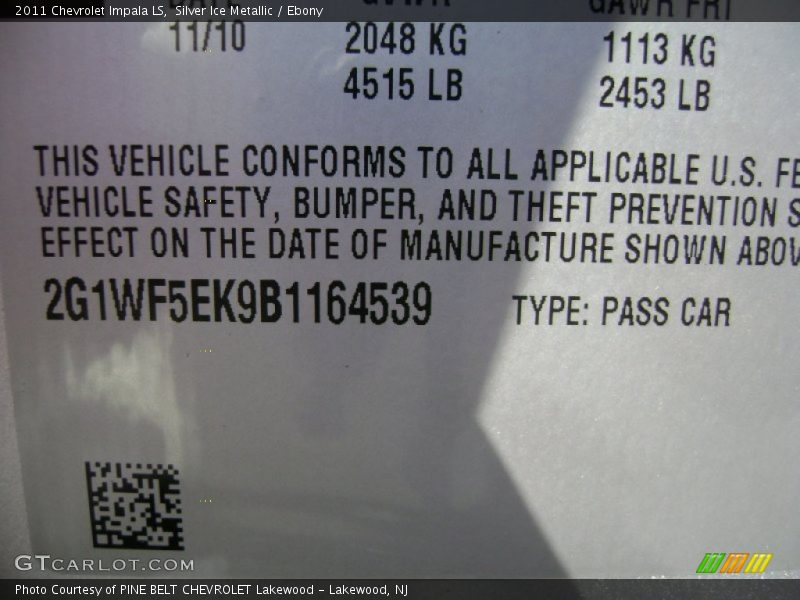 Silver Ice Metallic / Ebony 2011 Chevrolet Impala LS