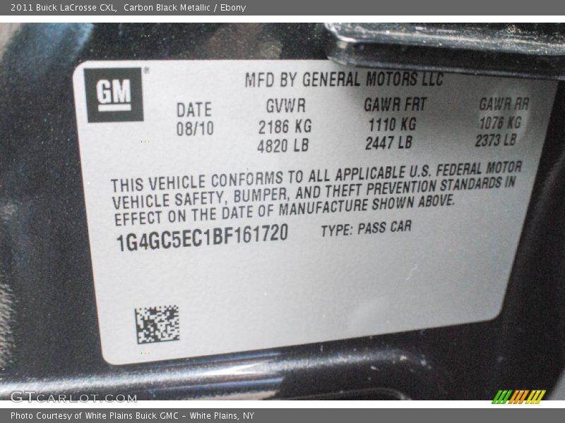 Carbon Black Metallic / Ebony 2011 Buick LaCrosse CXL