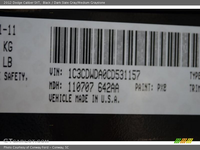 Black / Dark Slate Gray/Medium Graystone 2012 Dodge Caliber SXT