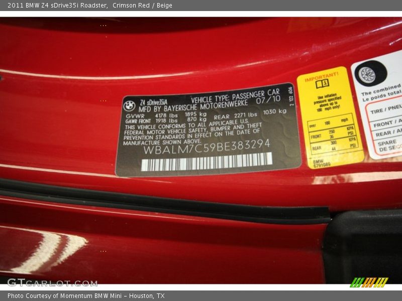Crimson Red / Beige 2011 BMW Z4 sDrive35i Roadster