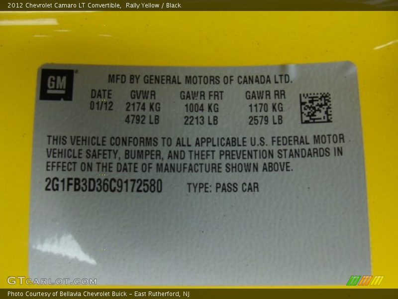 Rally Yellow / Black 2012 Chevrolet Camaro LT Convertible