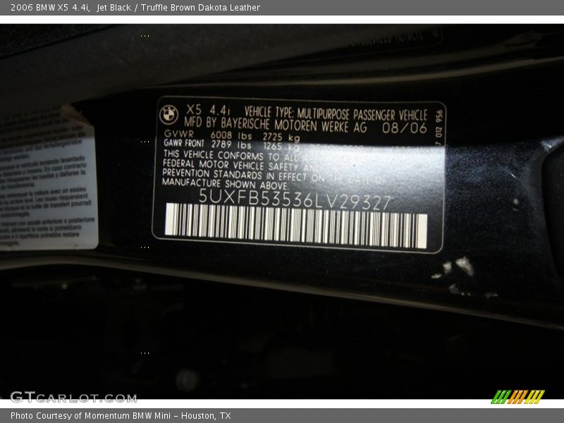 Jet Black / Truffle Brown Dakota Leather 2006 BMW X5 4.4i