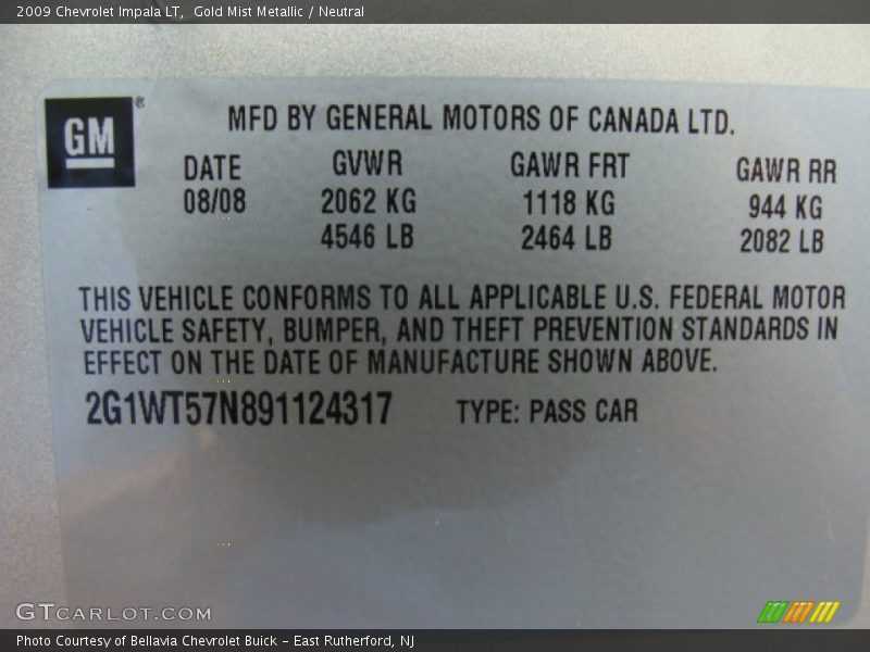 Gold Mist Metallic / Neutral 2009 Chevrolet Impala LT