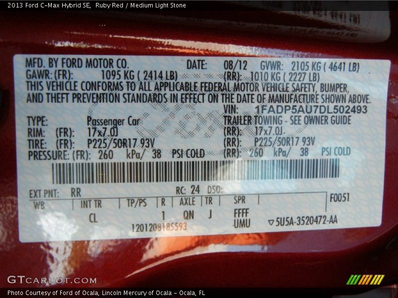 2013 C-Max Hybrid SE Ruby Red Color Code RR