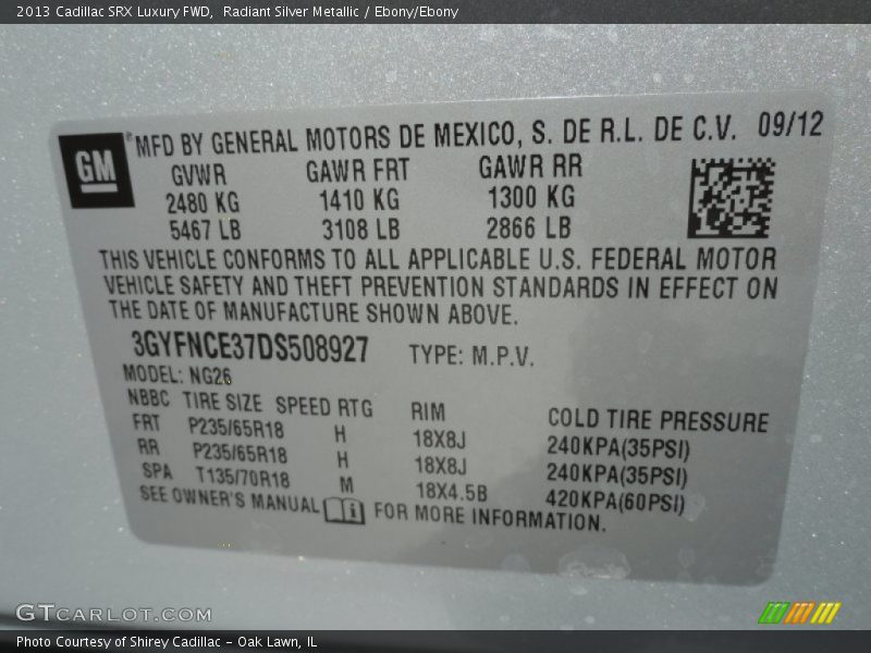 Radiant Silver Metallic / Ebony/Ebony 2013 Cadillac SRX Luxury FWD