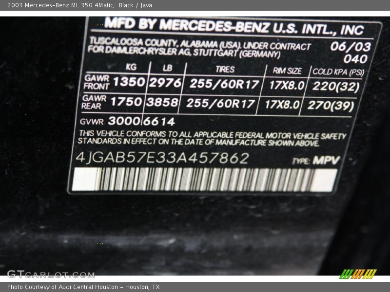 Black / Java 2003 Mercedes-Benz ML 350 4Matic