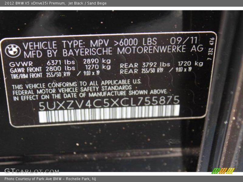 Jet Black / Sand Beige 2012 BMW X5 xDrive35i Premium