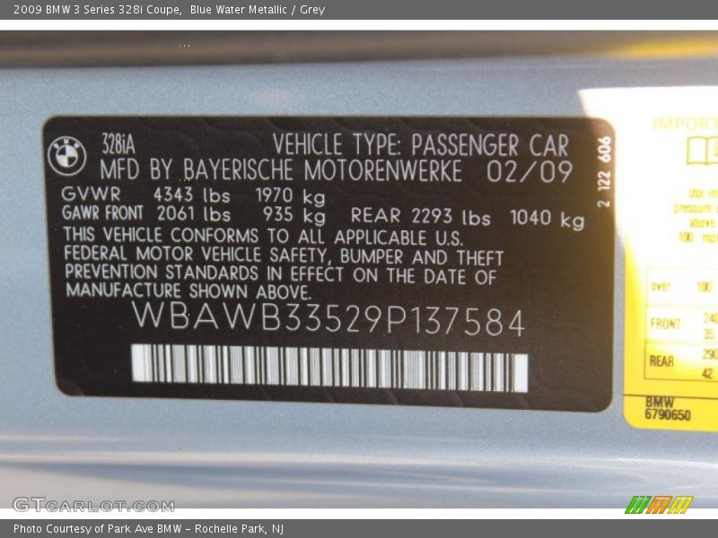 Info Tag of 2009 3 Series 328i Coupe