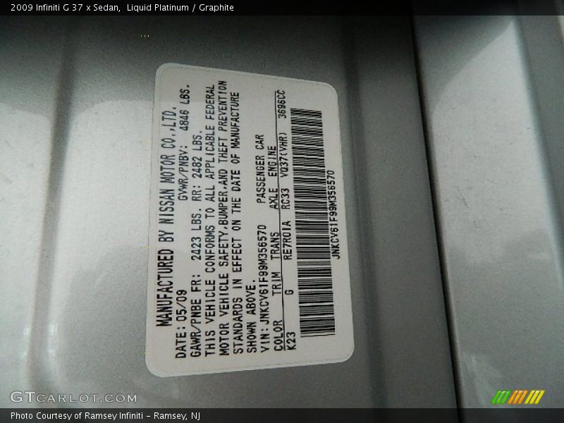 Liquid Platinum / Graphite 2009 Infiniti G 37 x Sedan