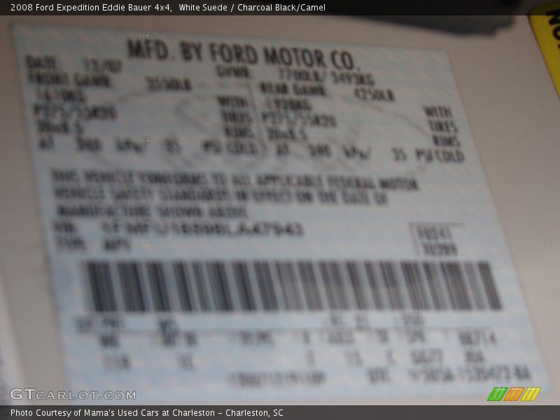 White Suede / Charcoal Black/Camel 2008 Ford Expedition Eddie Bauer 4x4