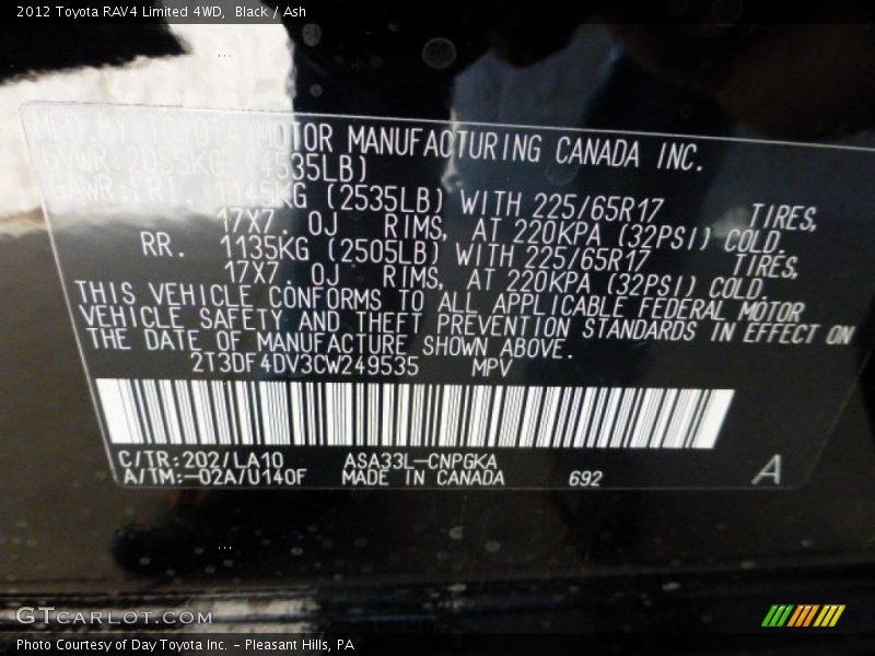 Black / Ash 2012 Toyota RAV4 Limited 4WD