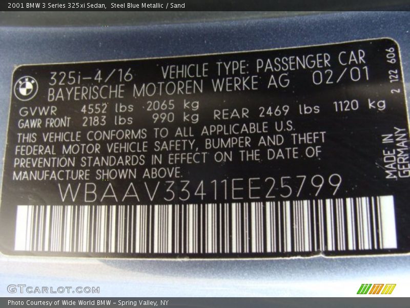Steel Blue Metallic / Sand 2001 BMW 3 Series 325xi Sedan
