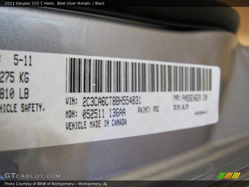 Billet Silver Metallic / Black 2011 Chrysler 300 C Hemi