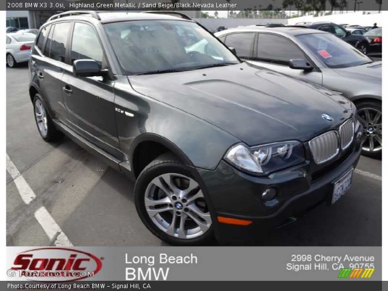 Highland Green Metallic / Sand Beige/Black Nevada Leather 2008 BMW X3 3.0si