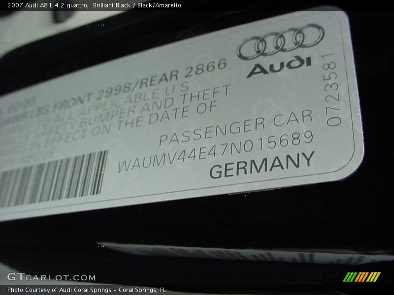 Brilliant Black / Black/Amaretto 2007 Audi A8 L 4.2 quattro
