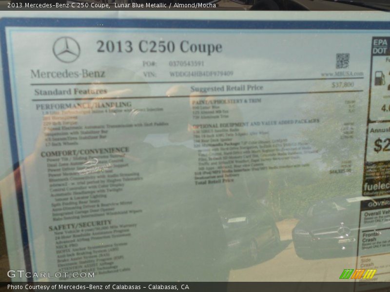 Lunar Blue Metallic / Almond/Mocha 2013 Mercedes-Benz C 250 Coupe