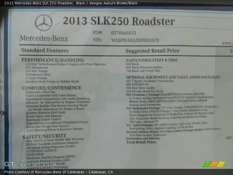 Black / designo Auburn Brown/Black 2013 Mercedes-Benz SLK 250 Roadster