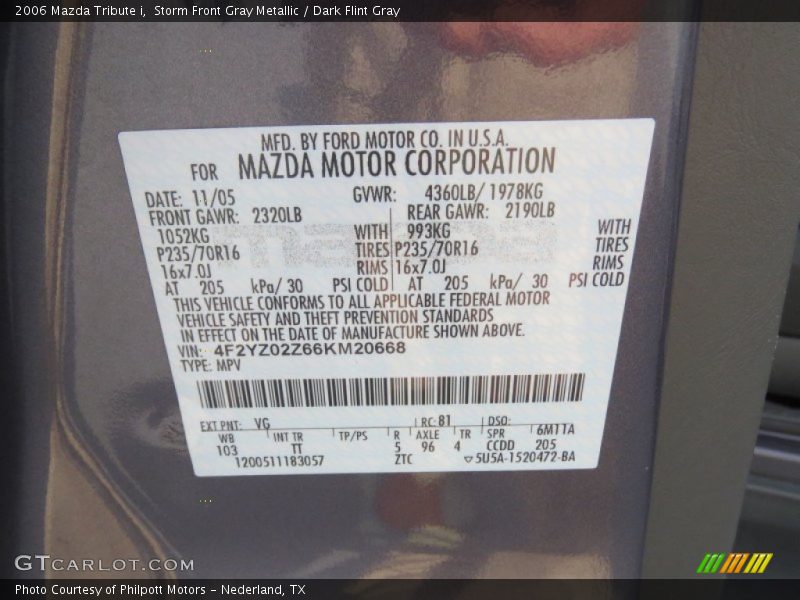 2006 Tribute i Storm Front Gray Metallic Color Code VG