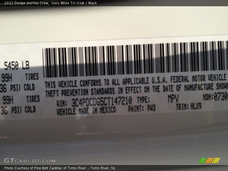 Ivory White Tri-Coat / Black 2012 Dodge Journey Crew