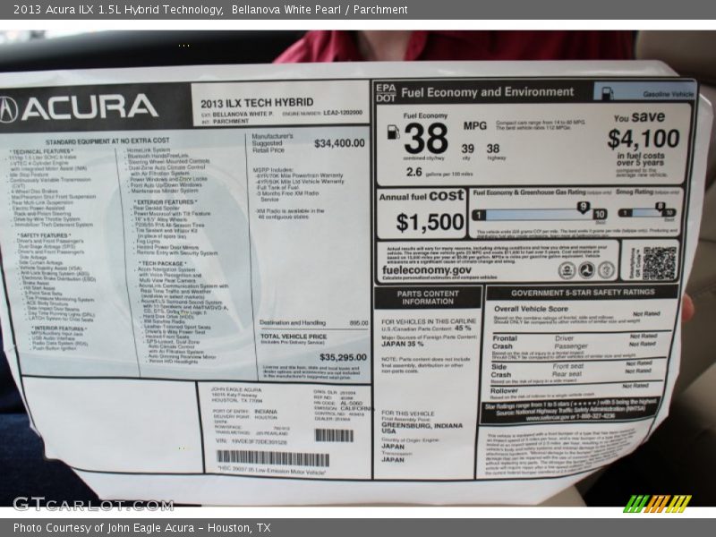  2013 ILX 1.5L Hybrid Technology Window Sticker