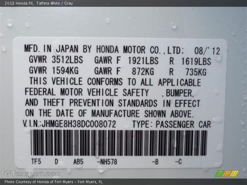 2013 Fit  Taffeta White Color Code NH578