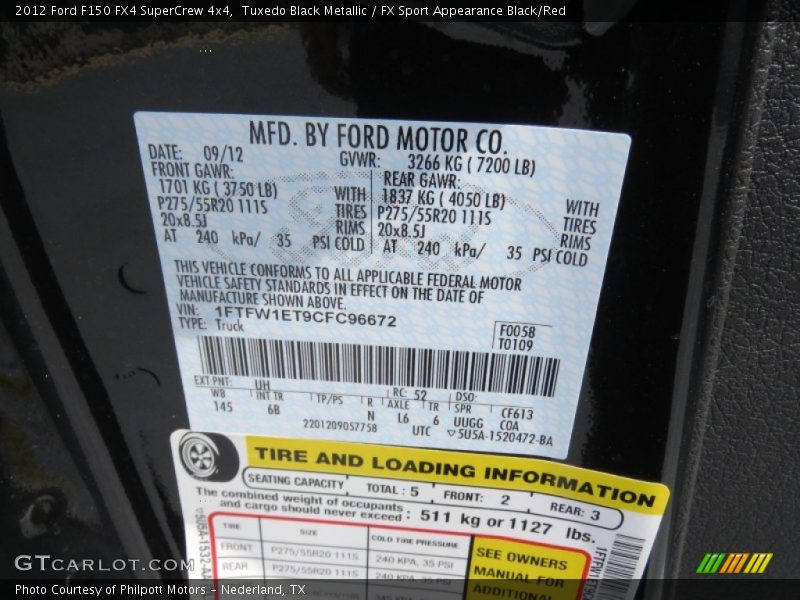 Tuxedo Black Metallic / FX Sport Appearance Black/Red 2012 Ford F150 FX4 SuperCrew 4x4