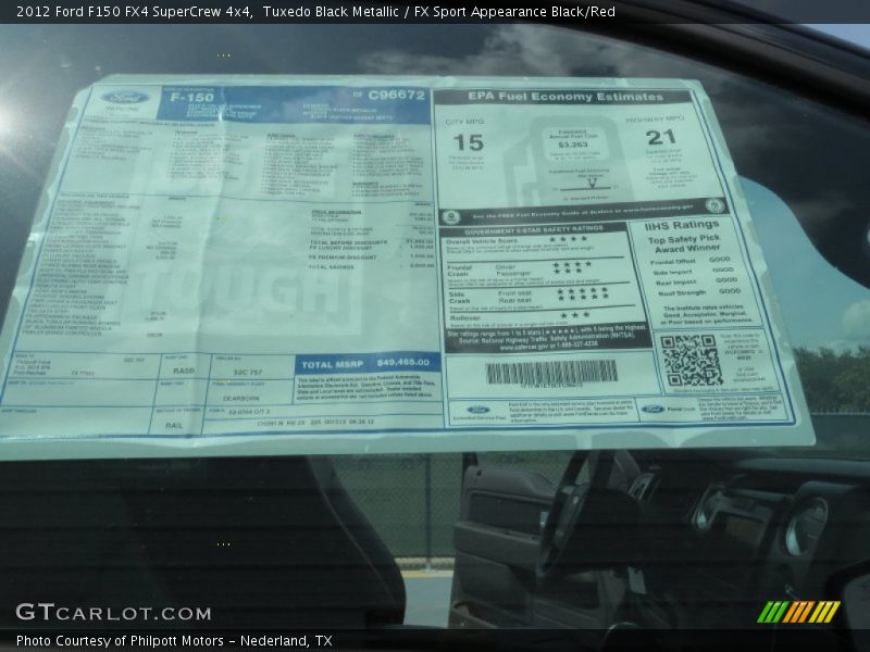 Tuxedo Black Metallic / FX Sport Appearance Black/Red 2012 Ford F150 FX4 SuperCrew 4x4