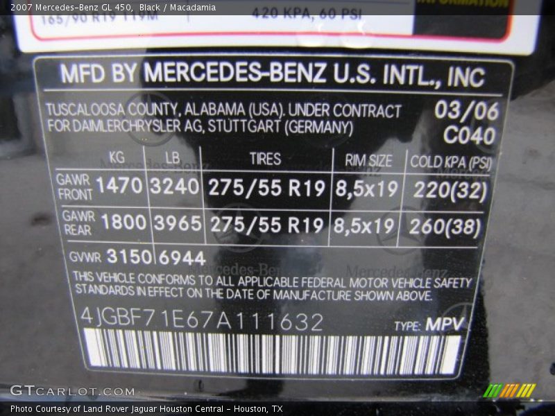 Black / Macadamia 2007 Mercedes-Benz GL 450