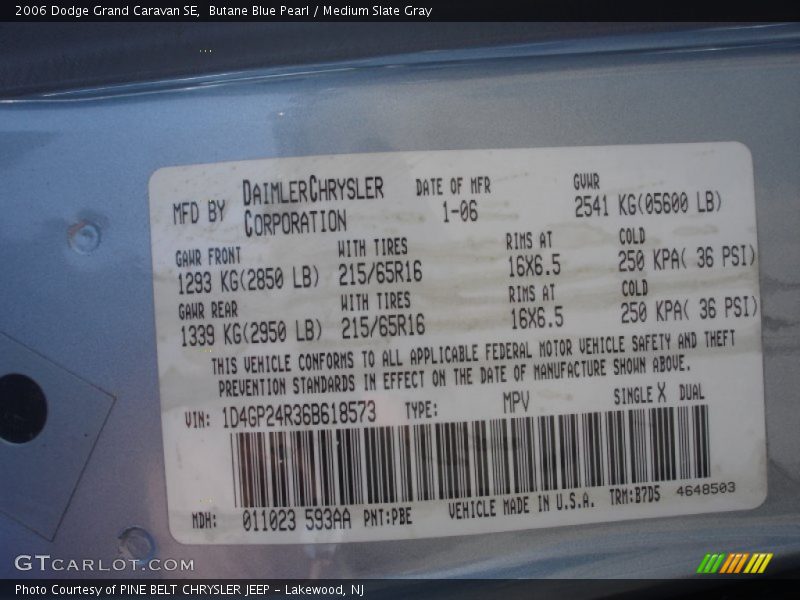 Butane Blue Pearl / Medium Slate Gray 2006 Dodge Grand Caravan SE