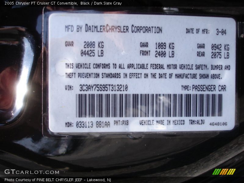 Black / Dark Slate Gray 2005 Chrysler PT Cruiser GT Convertible