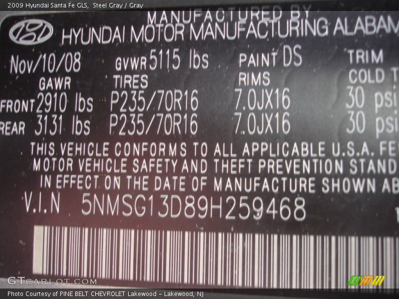 Steel Gray / Gray 2009 Hyundai Santa Fe GLS
