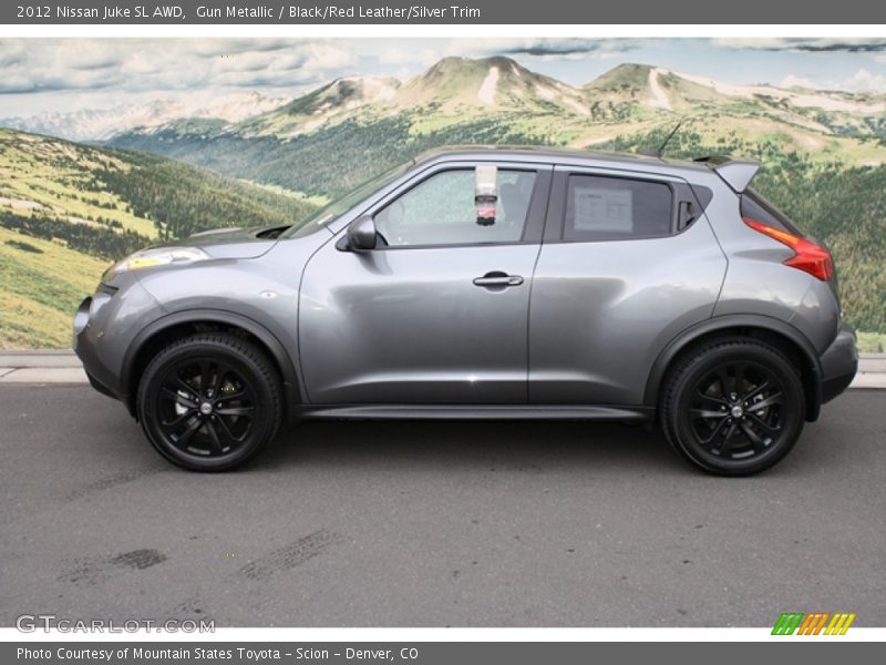 Gun Metallic / Black/Red Leather/Silver Trim 2012 Nissan Juke SL AWD