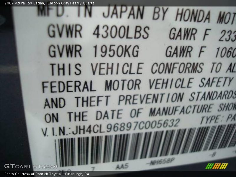 Carbon Gray Pearl / Quartz 2007 Acura TSX Sedan