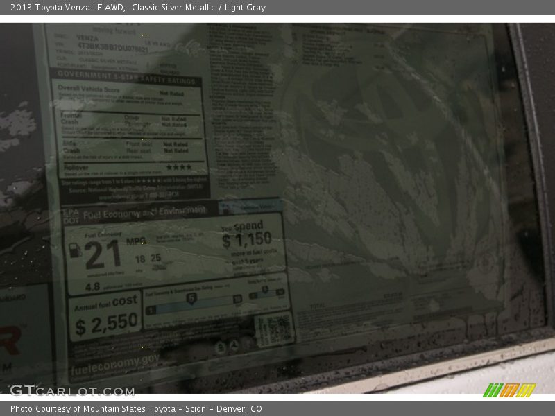 Classic Silver Metallic / Light Gray 2013 Toyota Venza LE AWD