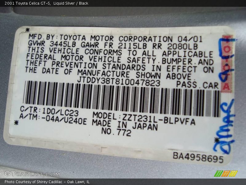 Liquid Silver / Black 2001 Toyota Celica GT-S