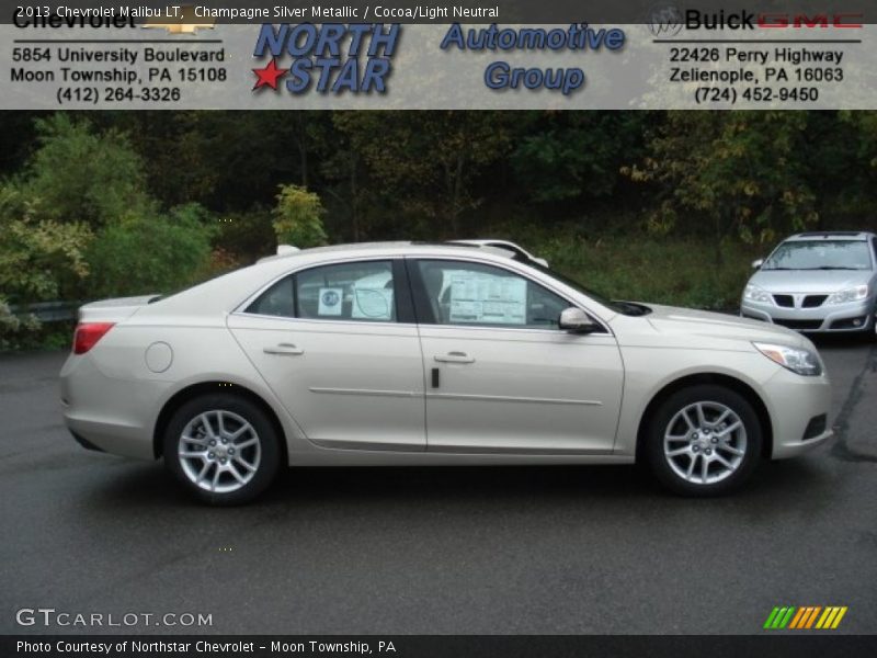 Champagne Silver Metallic / Cocoa/Light Neutral 2013 Chevrolet Malibu LT