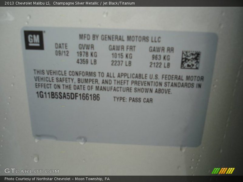 Champagne Silver Metallic / Jet Black/Titanium 2013 Chevrolet Malibu LS