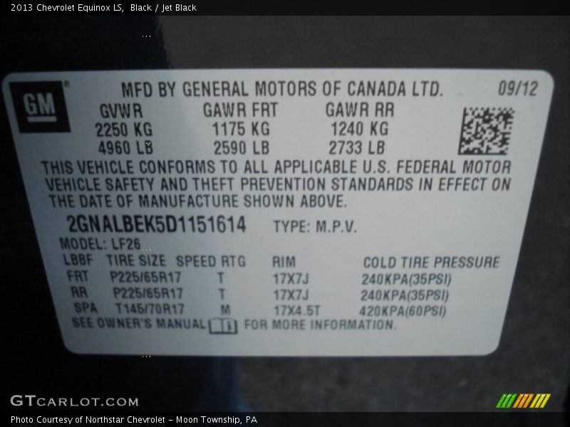 Black / Jet Black 2013 Chevrolet Equinox LS