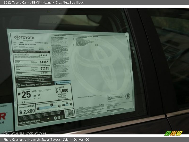 Magnetic Gray Metallic / Black 2012 Toyota Camry SE V6