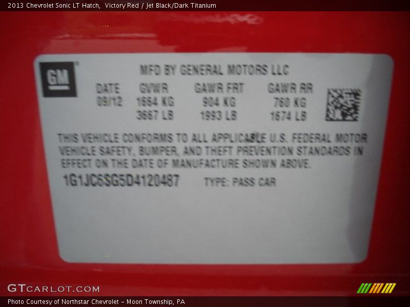 Victory Red / Jet Black/Dark Titanium 2013 Chevrolet Sonic LT Hatch